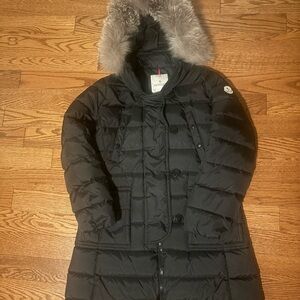 Moncler long Black Puffer Jacket  with fur hood